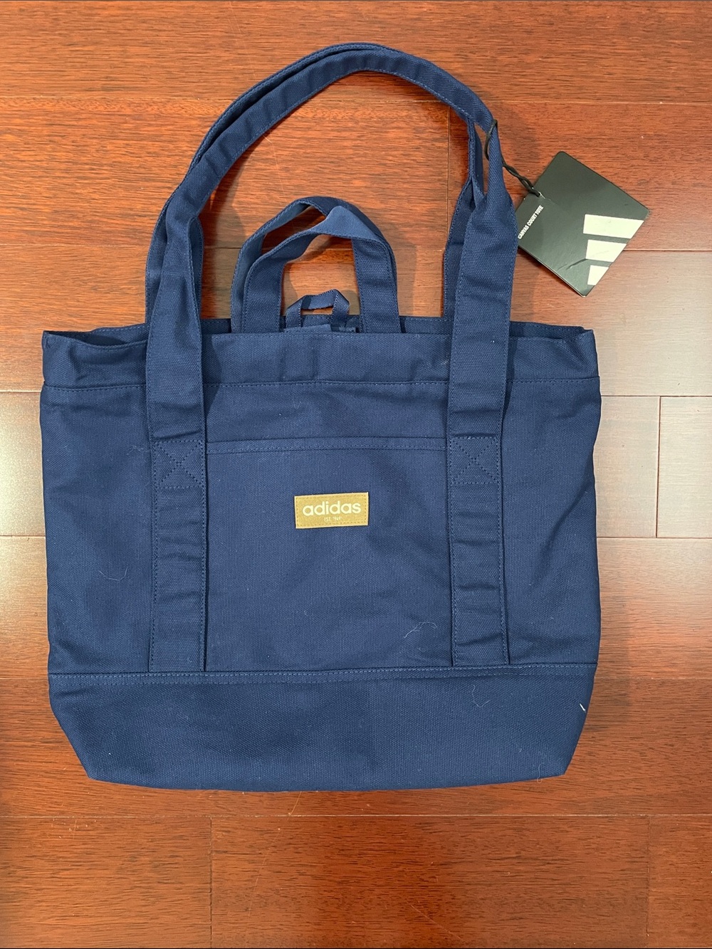 adidas Navy Canvas Tote with Gold Logo Patch